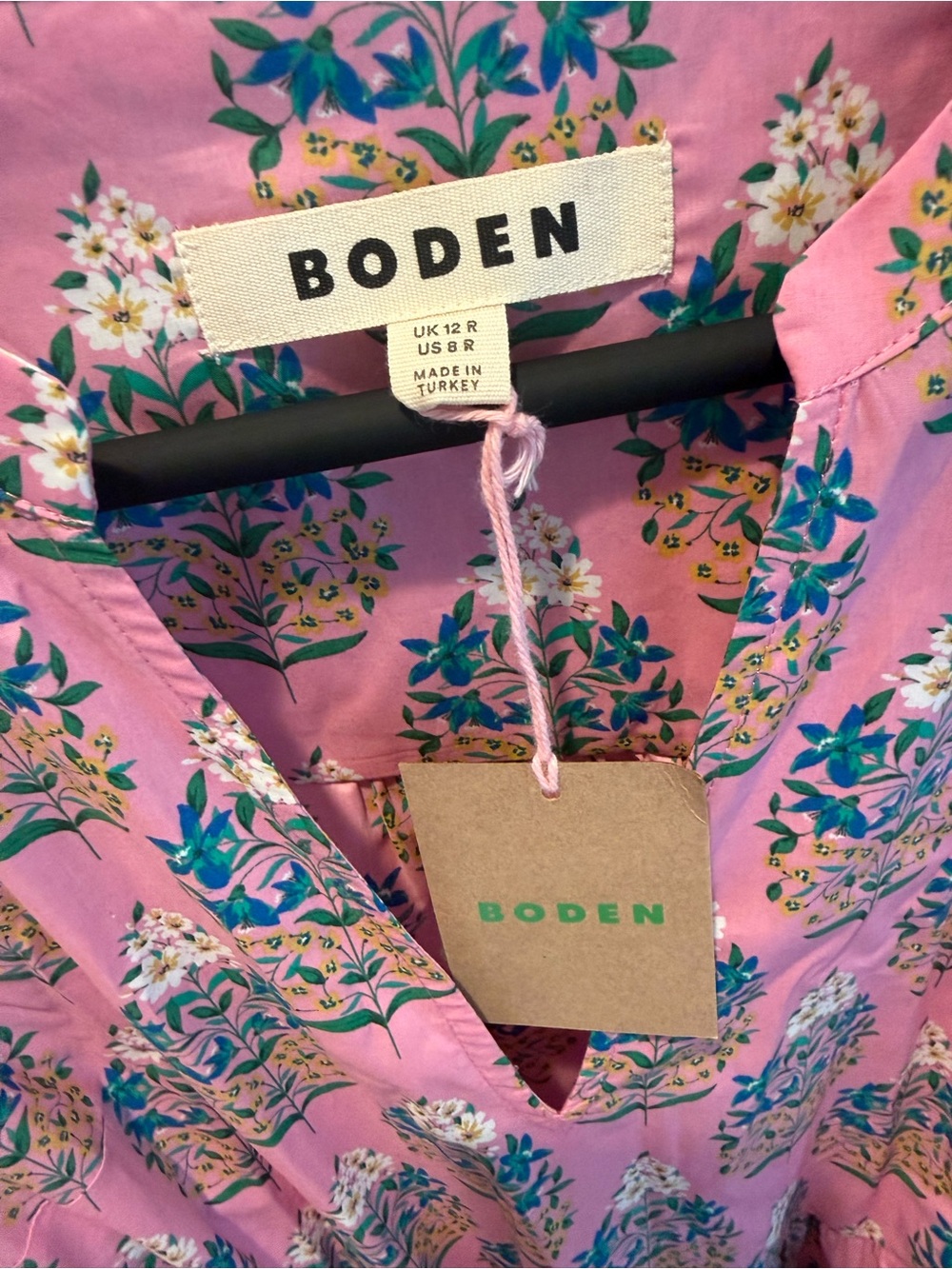 Boden Pink Floral Puff-Sleeve Midi Dress with Tie Waist - Picture 2 of 4